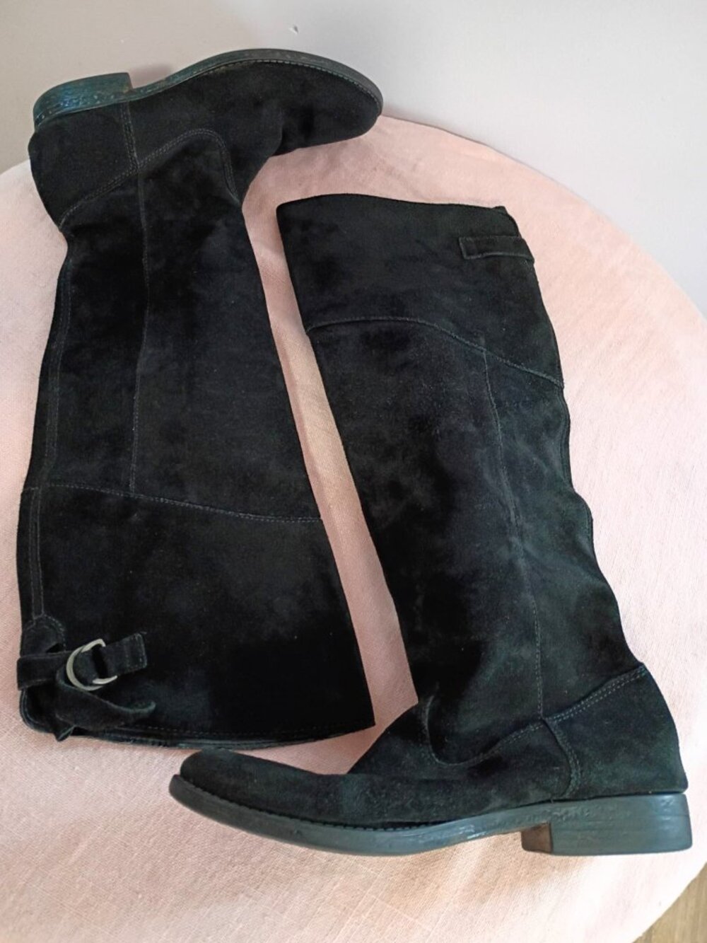 Black Slouchy Suede Leather Knee High Boots Women’s Size 39